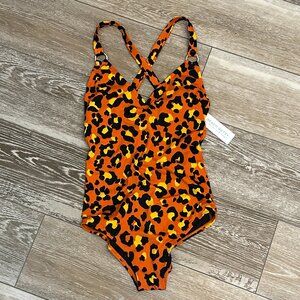 NWT Beach Betty by Miracle Brands Sz S One Piece Swimsuit Orange Leopard Print